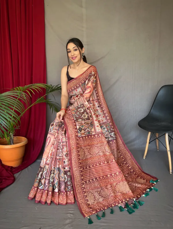 Brown_Kashmiri_Digital_Printed_Cotton_Silk_Saree_With_Blouse_Piece_Attached